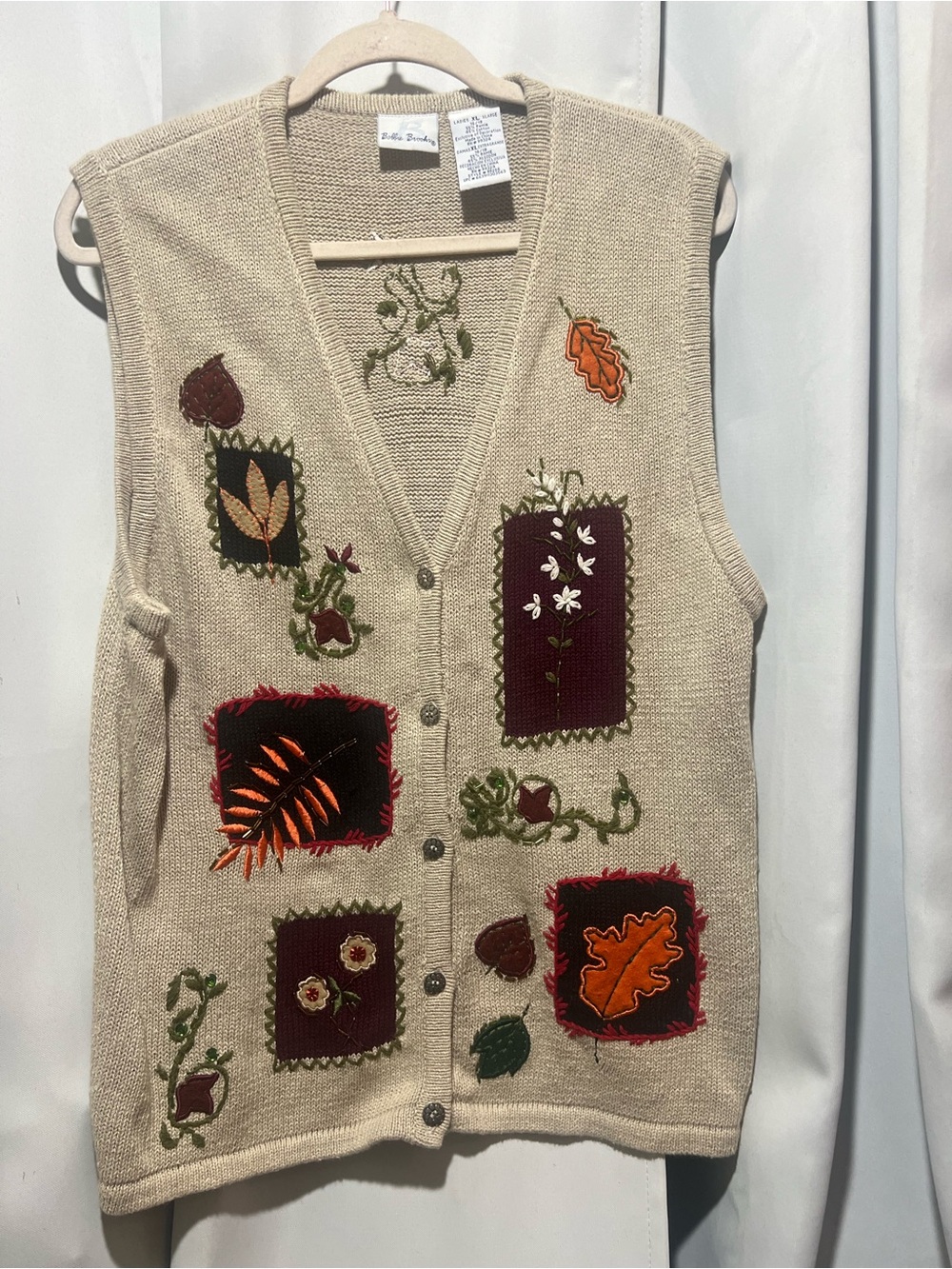 Bobbie Brooks XL Fall Embroidered Applique Sweater Vest Cottagecore - Picture 4 of 4